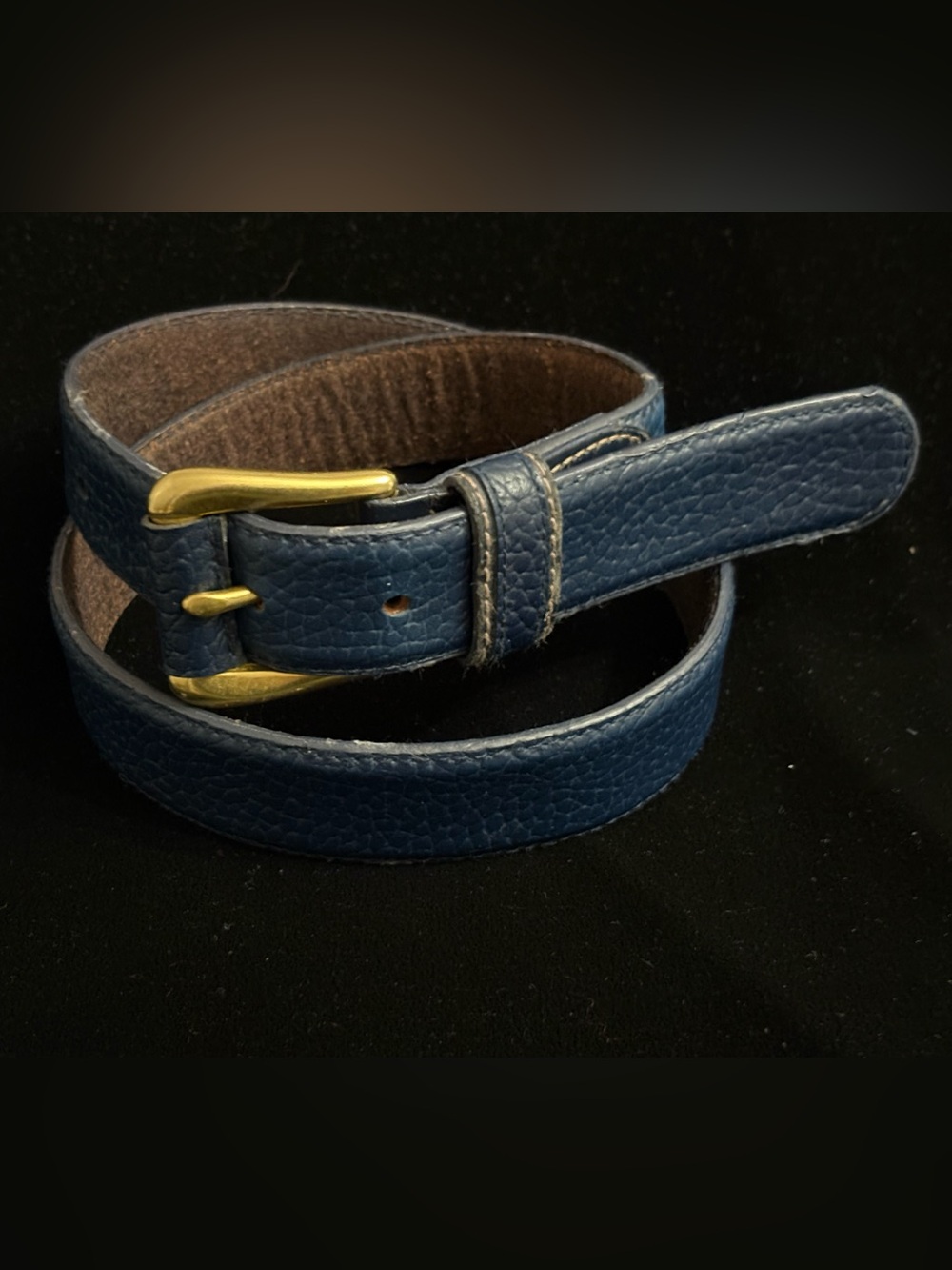 Women’s Sostanza Split Leather Dark Blue/ Navy Belt w/ Brass-toned Buckle Sz Sm